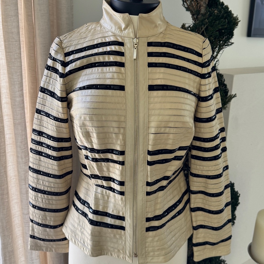 Carlisle Leather Jacket - Light Buttery Yellow & Black Size 4